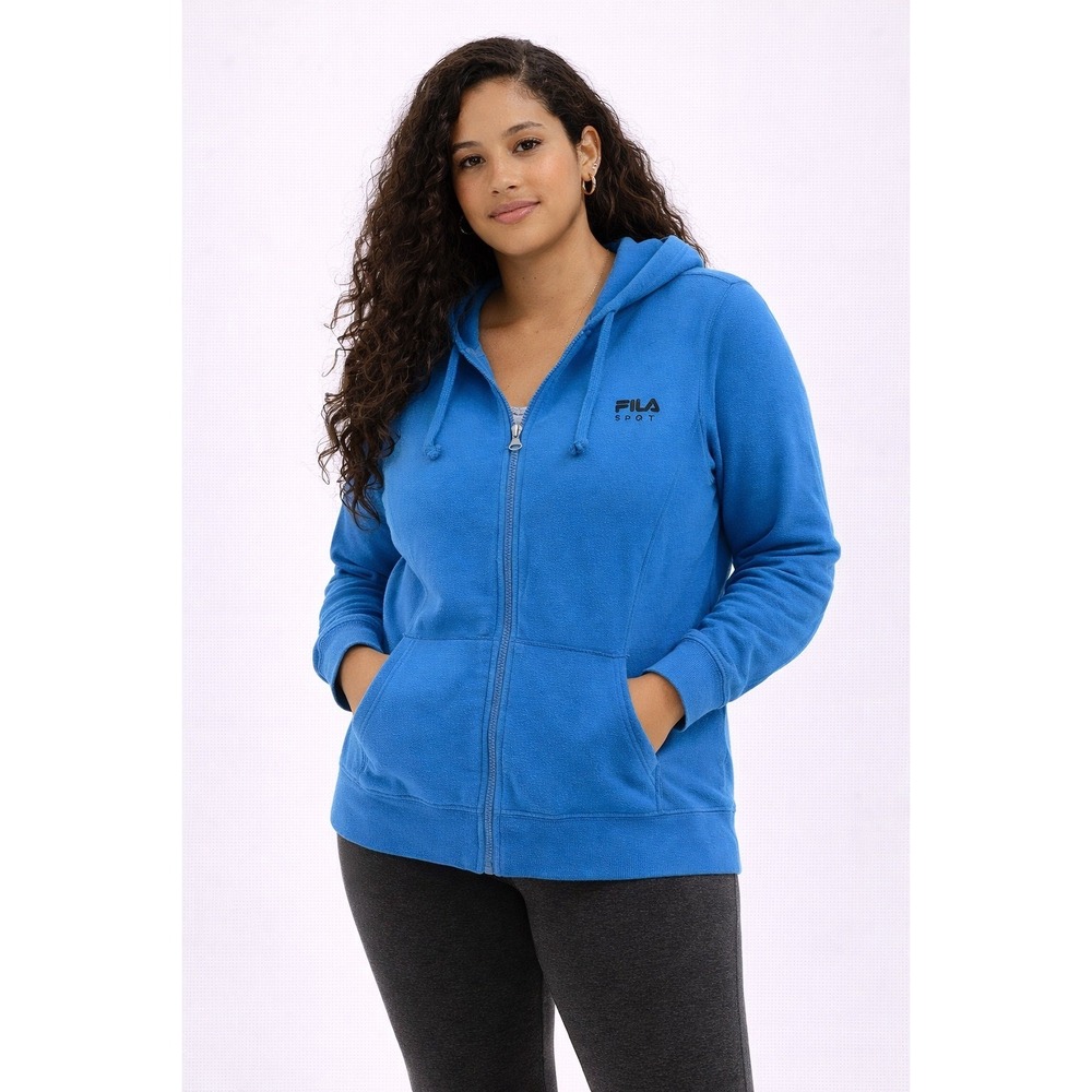 Fila Sport Zip Up Hoodie Womens XL Blue Raglan Sleeve Athletic Sweatshirt